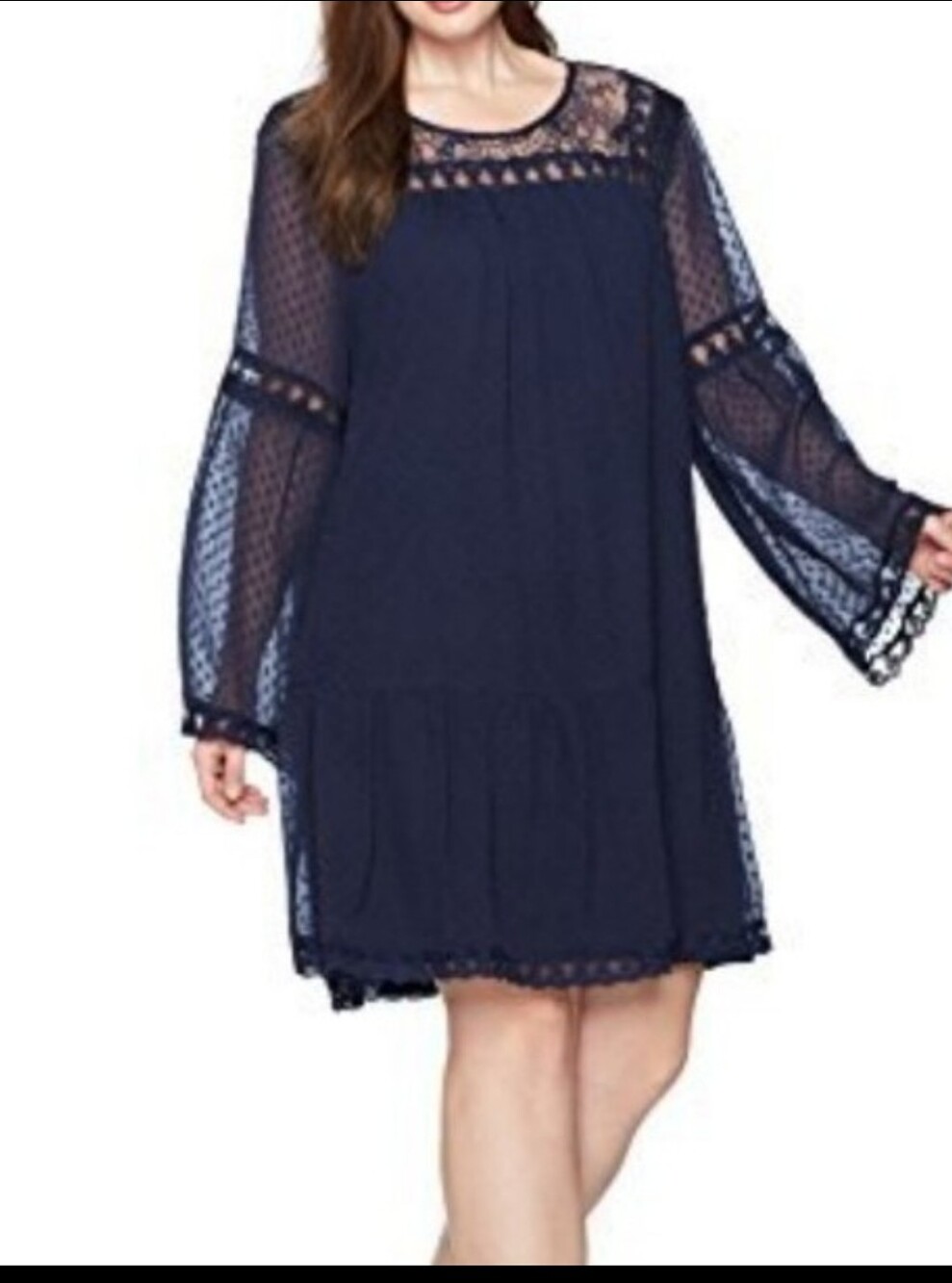 Junarose Navy Lace Bell-Sleeve Shift Dress